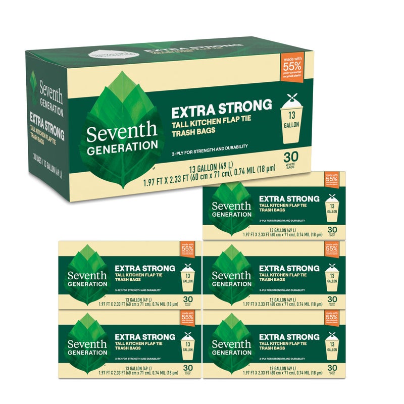 Seventh Generation Extra Strong Tall Kitchen Trash Bags 13 Gallon Pack of 6 30 count - Image 1